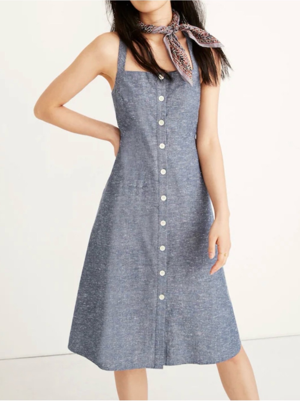 Madewell Chambray Button-Front Midi Dress in Blue